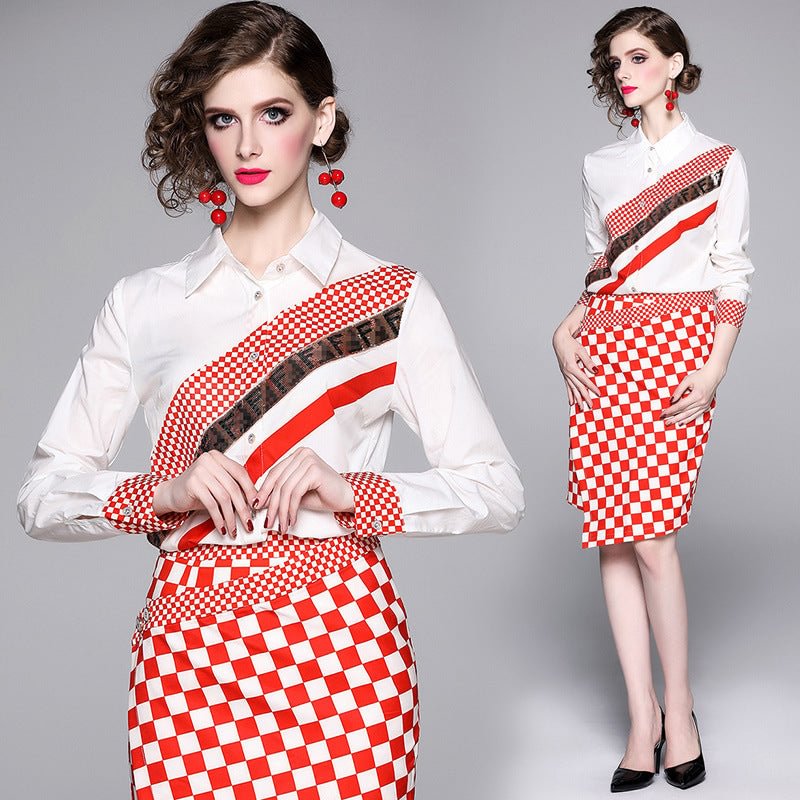 Print Slim Fit Shirt Plaid Sheath Skirt Can Be Sold Alone Fashion Skinny Dresses
