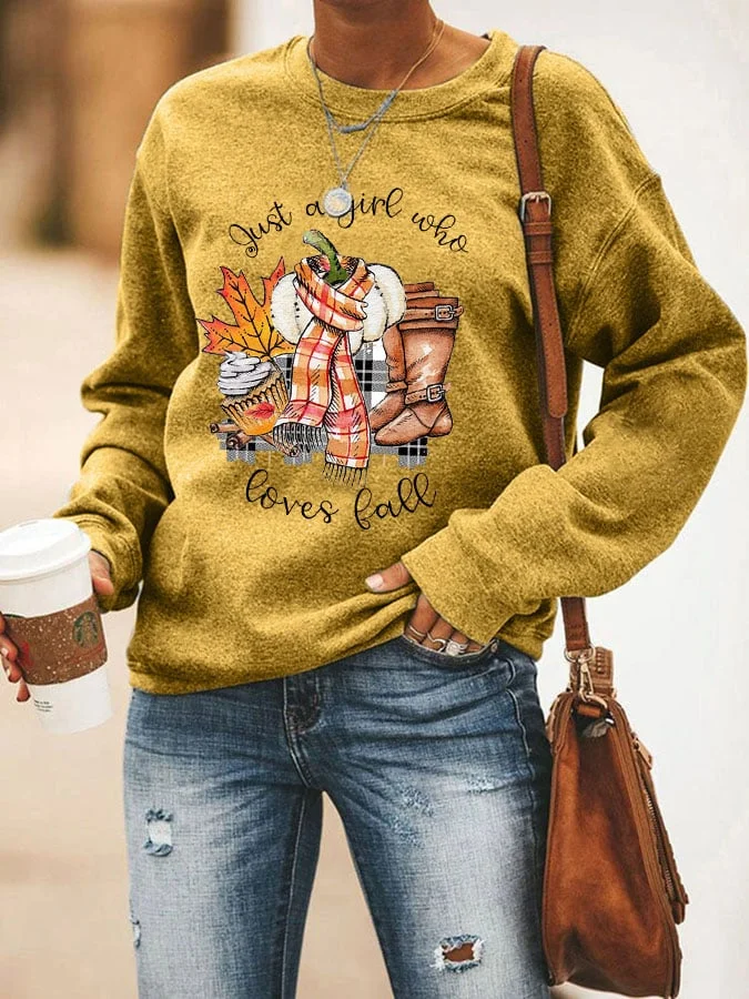 Women's Just A Girl Who Loves Fall Print Sweatshirt