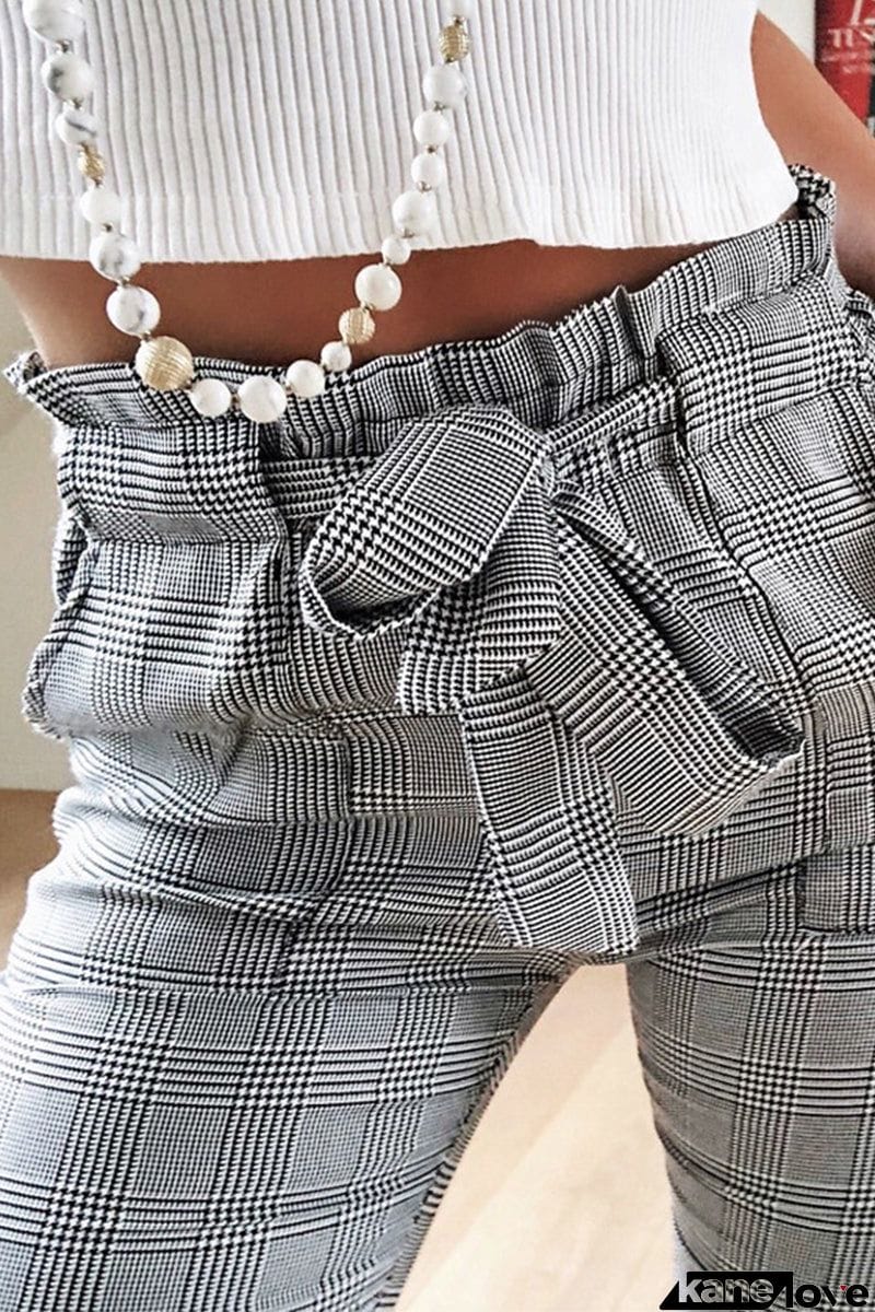 Casual Plaid Patchwork Pocket Pencil Full Print Bottoms