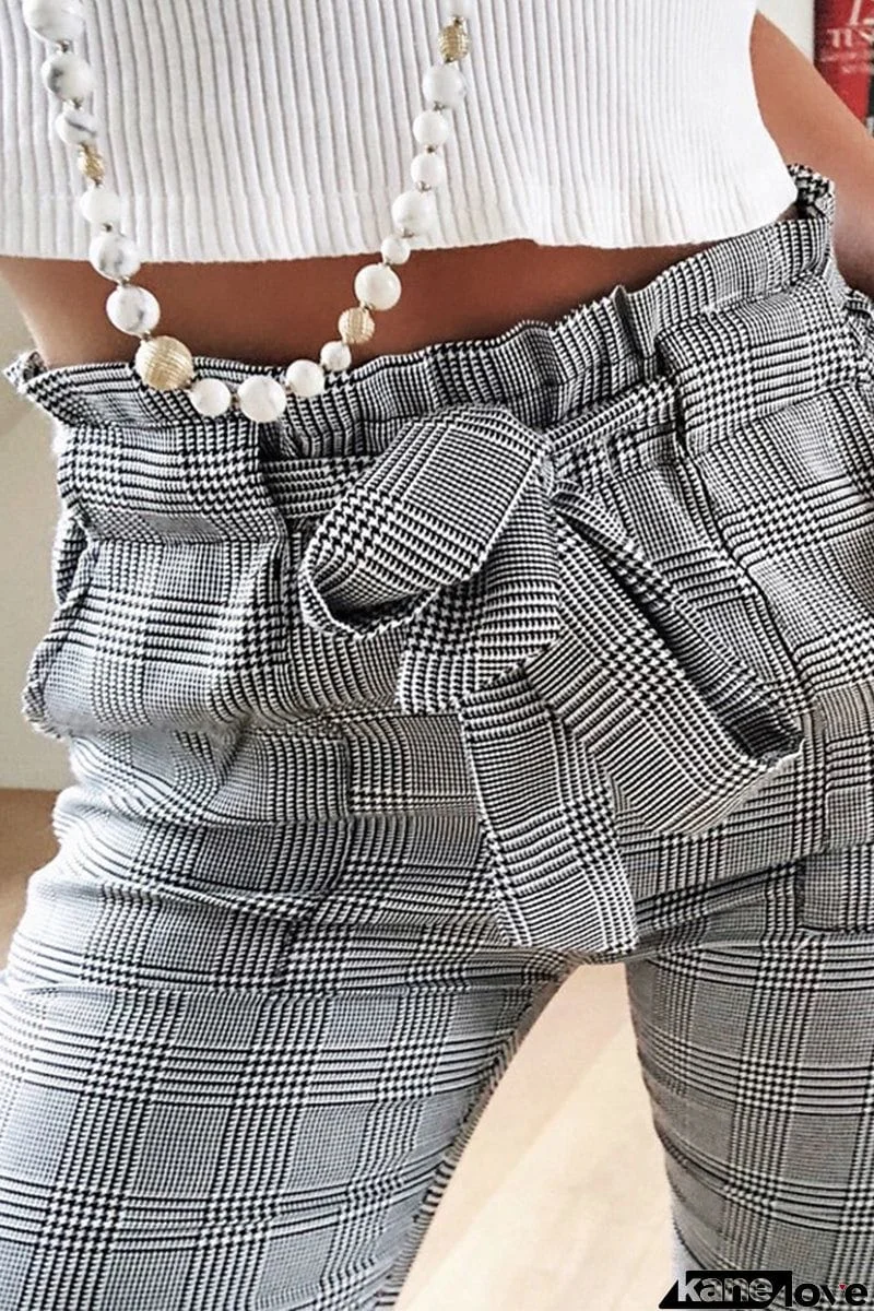 Casual Plaid Patchwork Pocket Pencil Full Print Bottoms