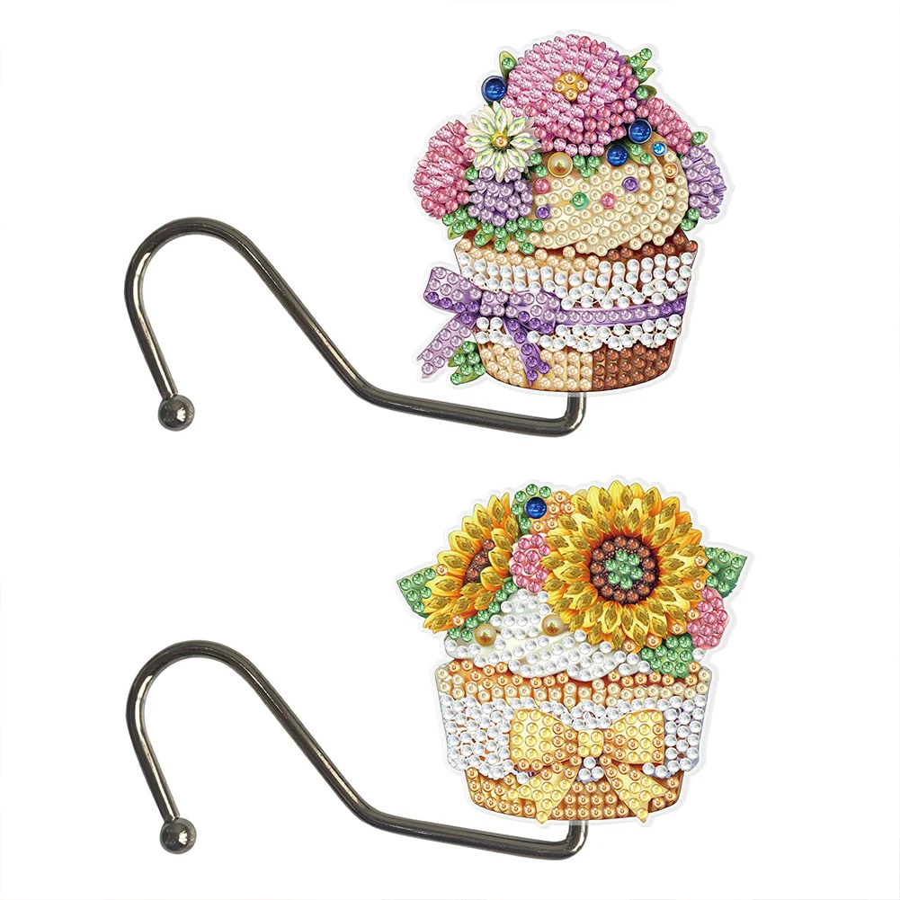 2Pcs Flower Dessert Diamond Painting Countertop Hooks for Home Office Decor