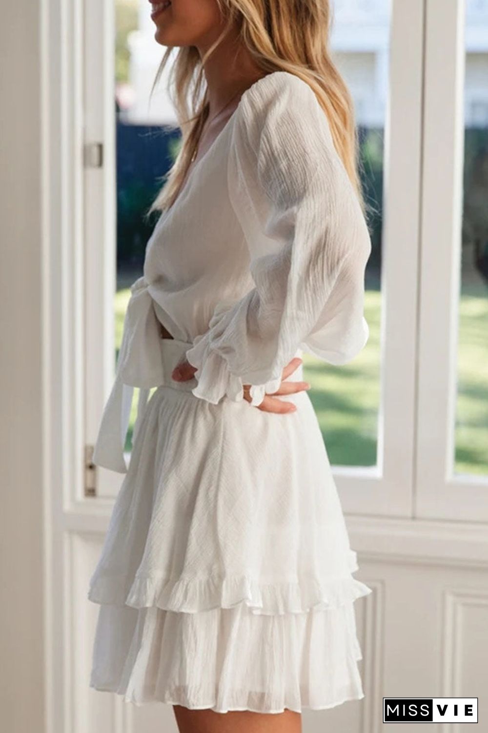 Fashion Street Solid Patchwork V Neck A Line Dresses