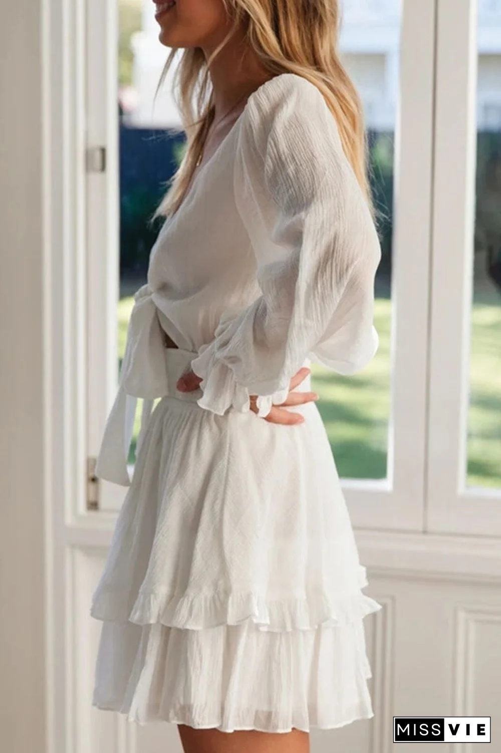 Fashion Street Solid Patchwork V Neck A Line Dresses