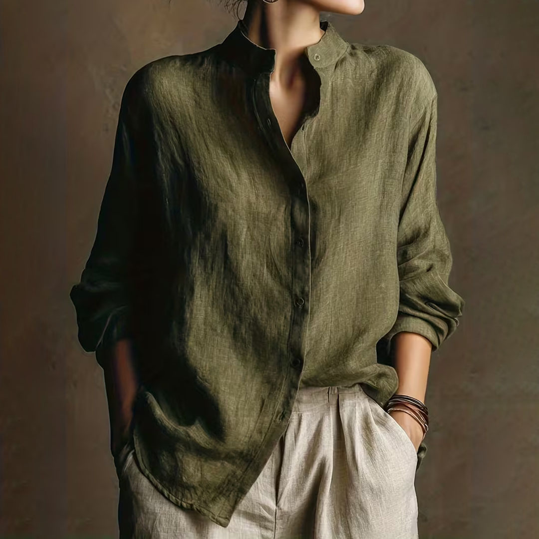 Vintage Loose Cotton Linen Stand Collar Long Sleeved Shirt elevenforest