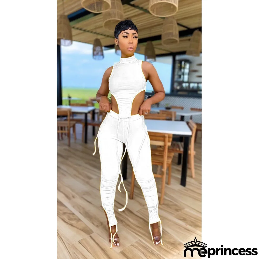 Sexy Solid Sleeveless Two Piece Pants Set