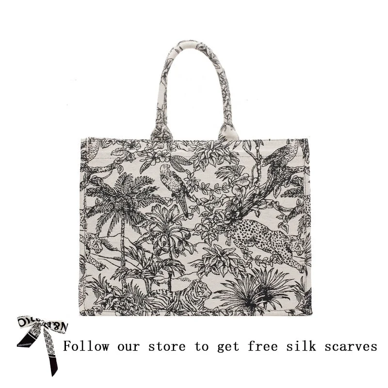 Women Luxury Designer Handbag Famous Brand Bag Shopper Beach Bag Jacquard Embroidery Female Canvas Tote Bag 2022 Shoulder Bags