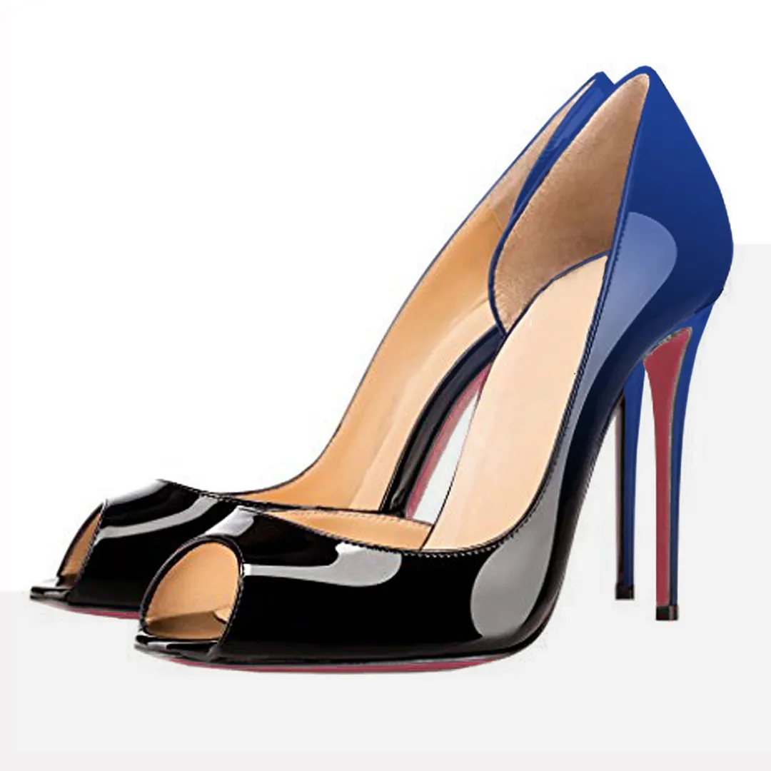 120mm Women's Party Wedding Peep Toe Heels Gradient Color Blue Black-vocosishoes