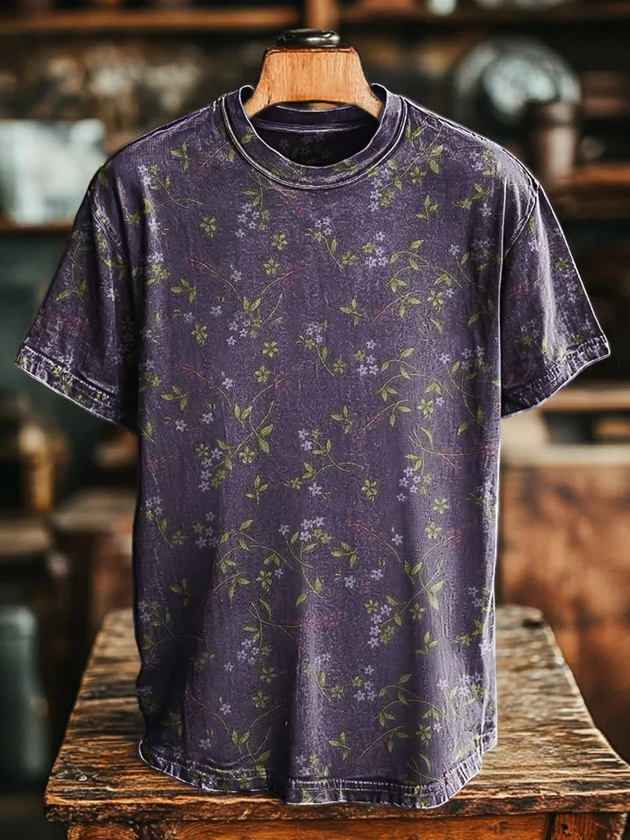Eagerlys Unisex Retro Romantic Floral Art Print T-shirt Eagerlys