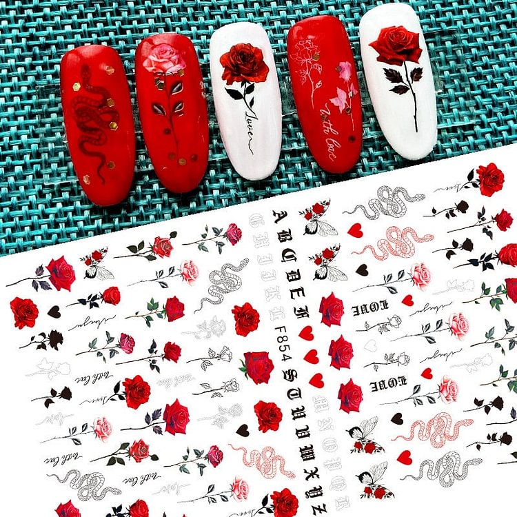 1pc Blue Rose Butterfly Designs 3D Nail Sticker Self-Adhesive Slider Art Decorations Snake Leopard Decals Manicure Accessories