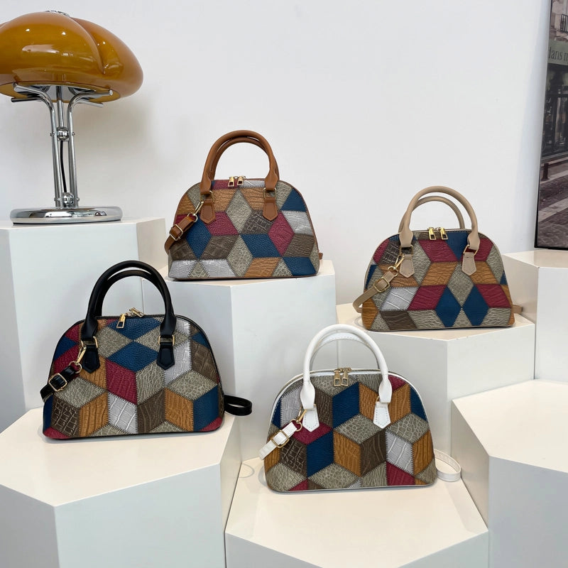 Women's Medium Pu Leather Color Block Vintage Style Streetwear Shell Zipper Shoulder Bag Crossbody Bag4