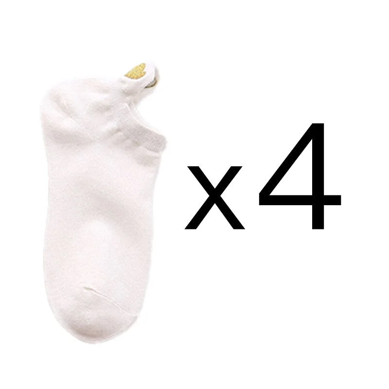 4 Pairs Funny Cute Embroidery Socks Women Cotton Ankle Short White Crown Kawaii Socks Set Candy Colors for Couples Ladies Gift