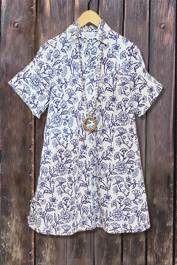Retro Floral Print Collared Mini Dress