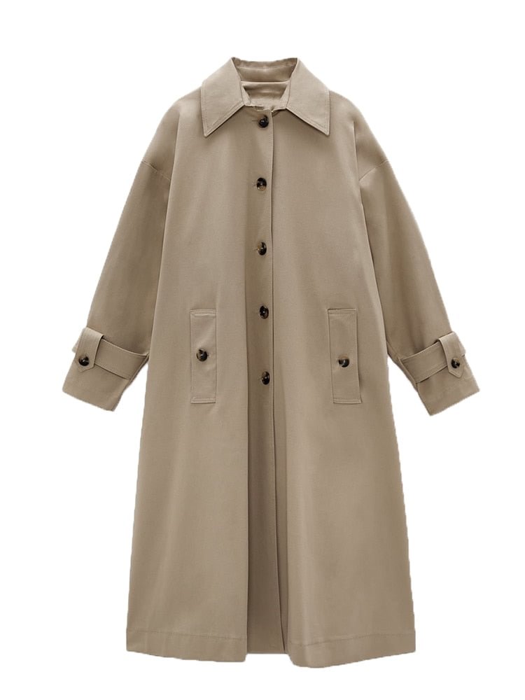 2021 New Fashion Women Khaki Trench Female Turn-down Collar Pockets Buttons Windbreakers Ladies Casual Outerwearr