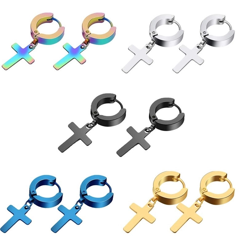 Korean Fashion Simple Cross Titanium Steel Men's Earrings Earrings Earrings Earrings Designed Hot  Women's Fashion
