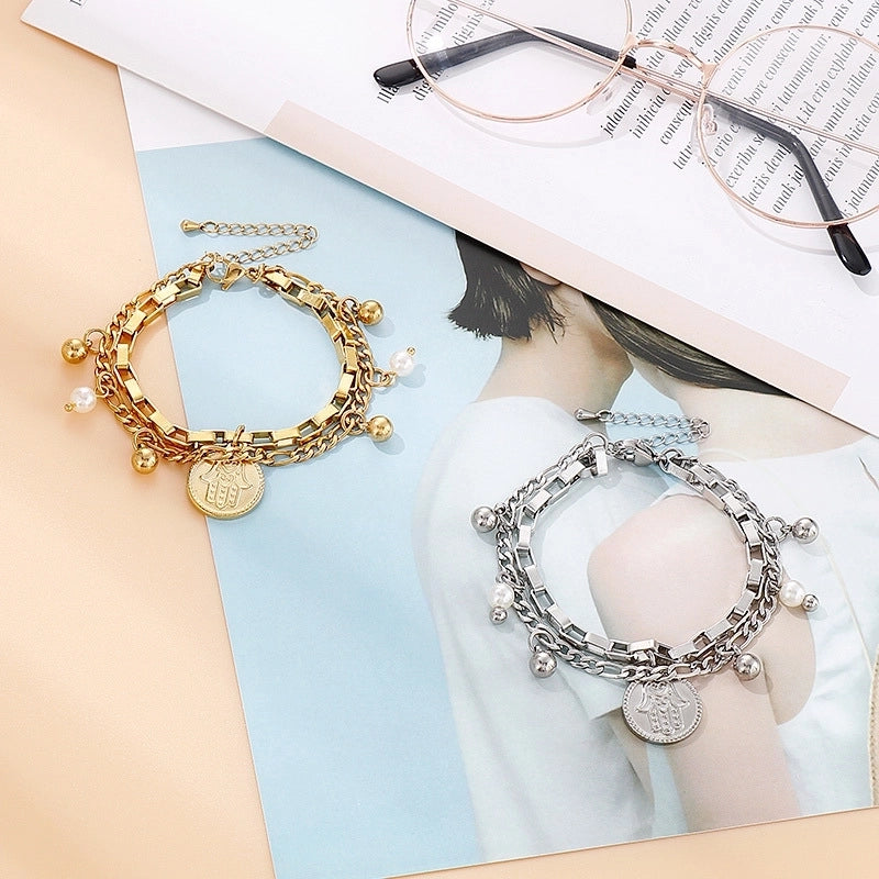 Fashion Geometric Titanium Steel 18K Gold Plated No Inlaid Bracelets In Bulk3