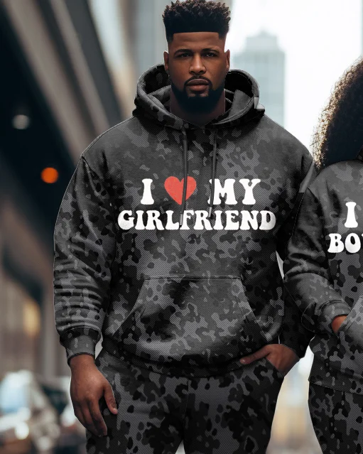 Couple Outfit Plus Size I Love My Boyfriend/Girlfriend Funny Text Hoodie Set