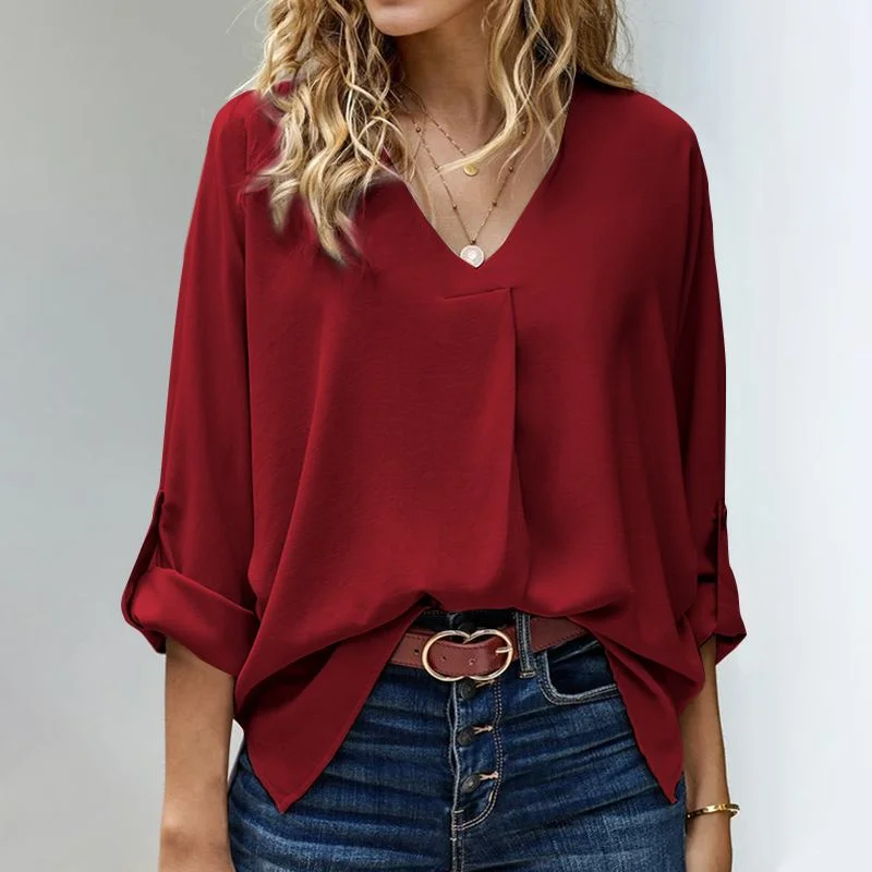 2022 ZANZEA Elegant Top Women V Neck Long Sleeve Solid Blouse Stylish Autumn Shirt Casual Loose Blusas Chemise Mujer