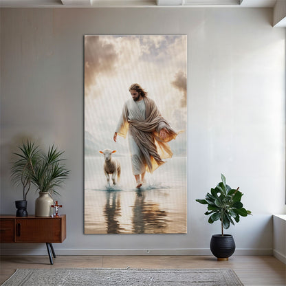 Jesus Protects The Lamb From Wolves Faith Canvas Wall Art