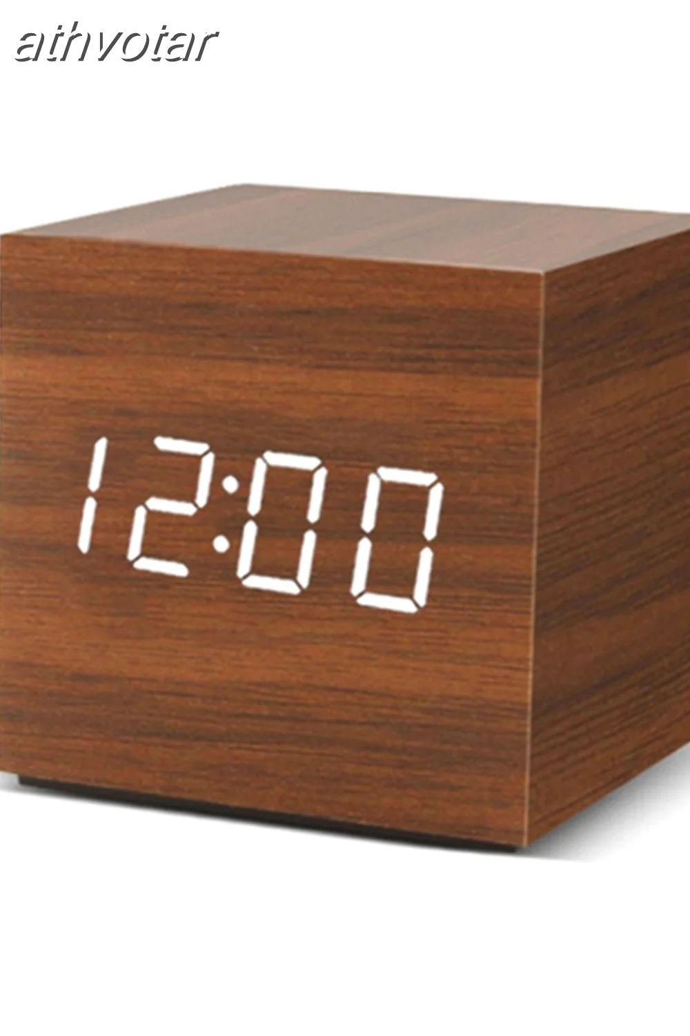 athvotar Clock LED Wooden Table Clock Decor Voice Control Digita Wood Despertador USB/AAA Powered Electronic Desktop Decor Clocks
