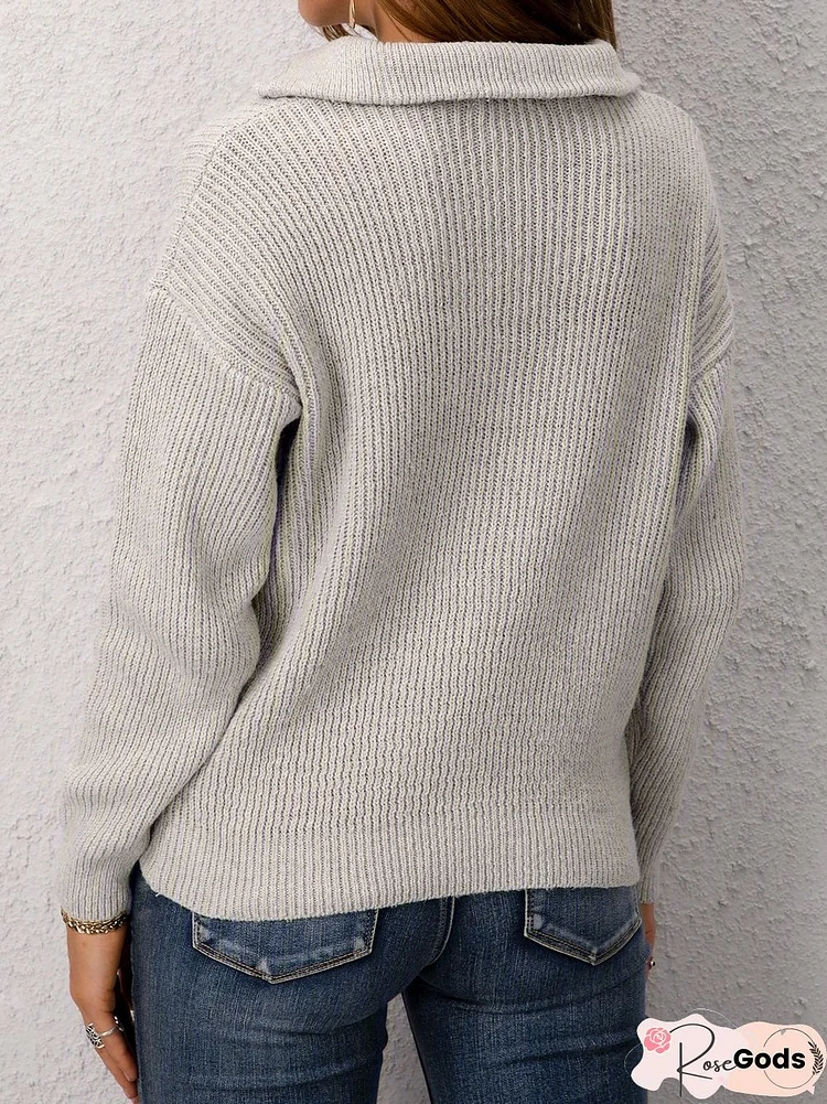 Plus Size Long Sleeve Plain V Neck Casual Sweater