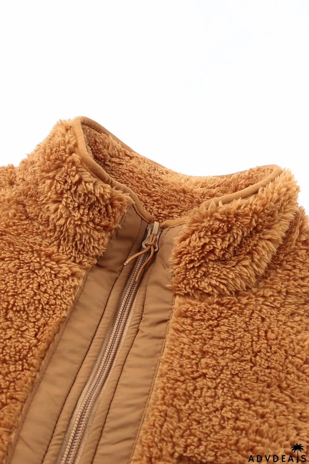 Zip Up Sherpa Coat With Pocket