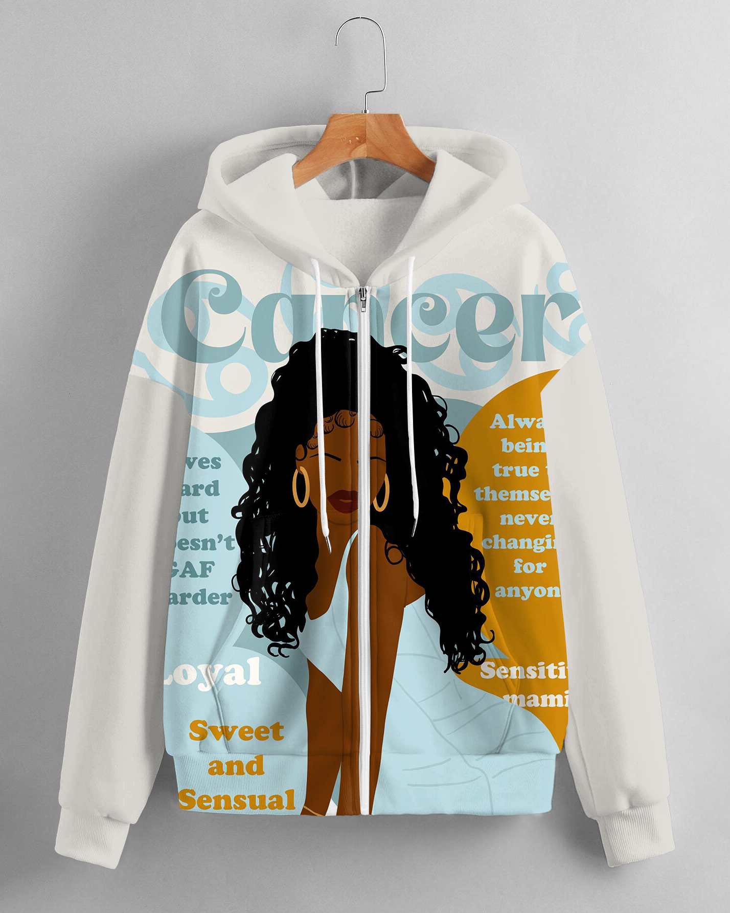 Women's Fashion Daily Black Cancer Women Print Long Sleeve Zipper Hoodie