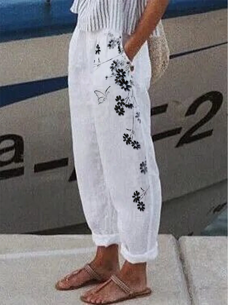 2022 Spring Summer Women Casual Bottoms Female Loose Streetwear Long Pocket Pants Fashion Print Slim Mid Waist Pencil Pants New