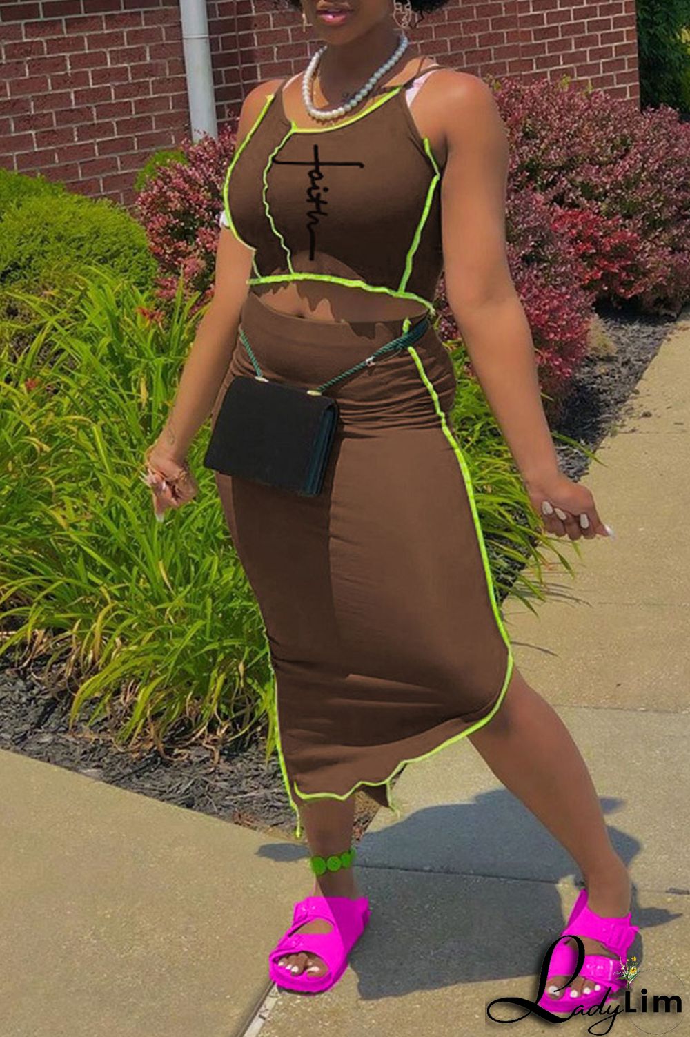 Burgundy Sexy Print Split Joint Asymmetrical Spaghetti Strap Sleeveless Two Pieces