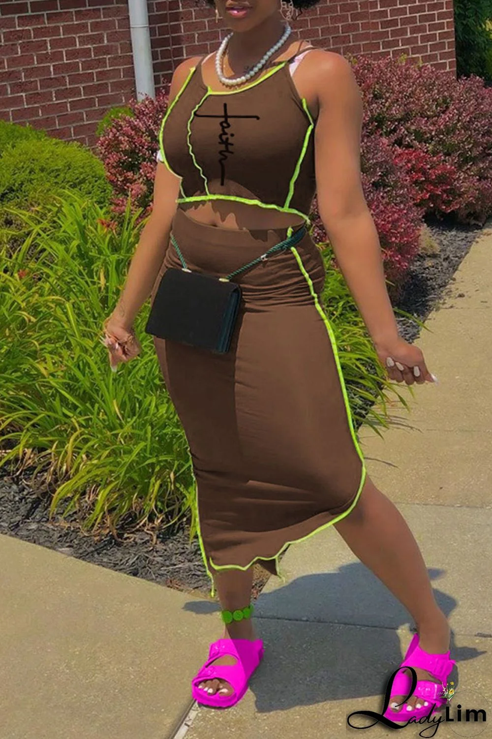 Burgundy Sexy Print Split Joint Asymmetrical Spaghetti Strap Sleeveless Two Pieces