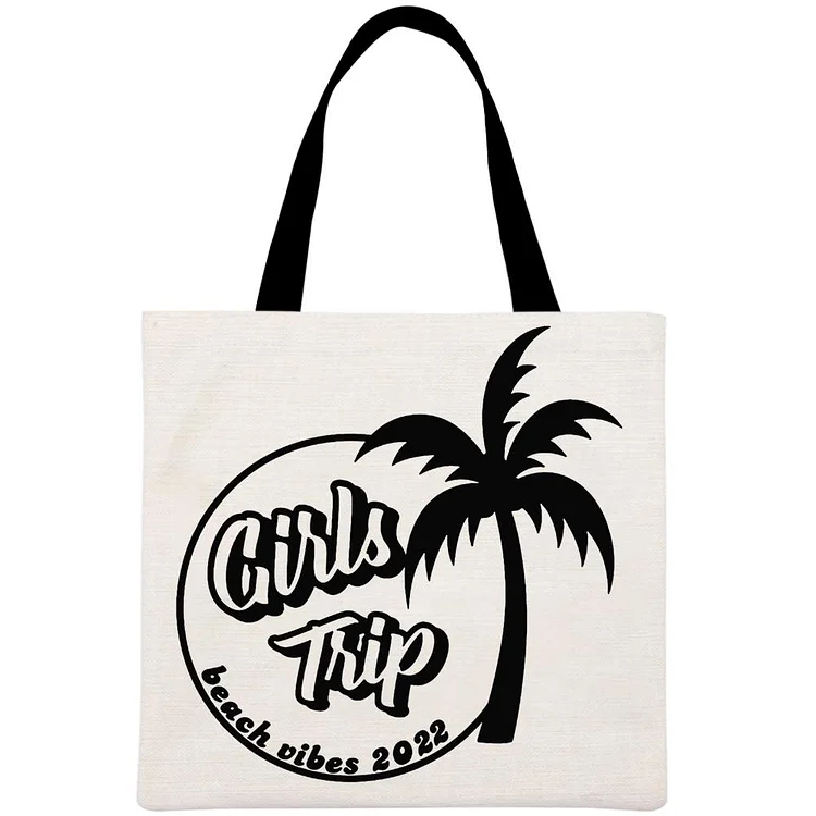 Girl Trip Coconut Tree Printed Linen Bag-Annaletters