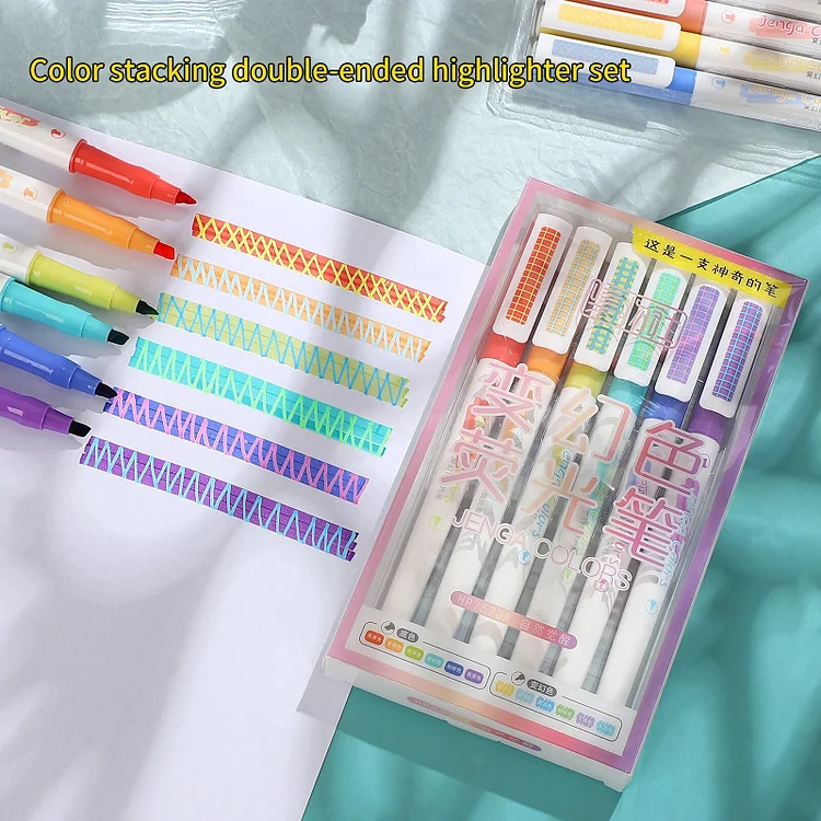 Journalsay 6 Pcs/set Color Changing Double-ended Double Color Highlighter Set
