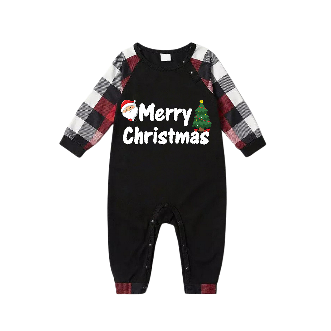 Cute 2024 and Santa Claus Prints Red & Black & Grey & White Plaid Family Matching Pajamas