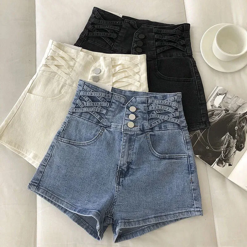 Nncharge New Streetwear Female High Waist Wide Leg Vintage Denim Shorts Spring Summer Women Loose Washed Solid Color Jeans Shorts