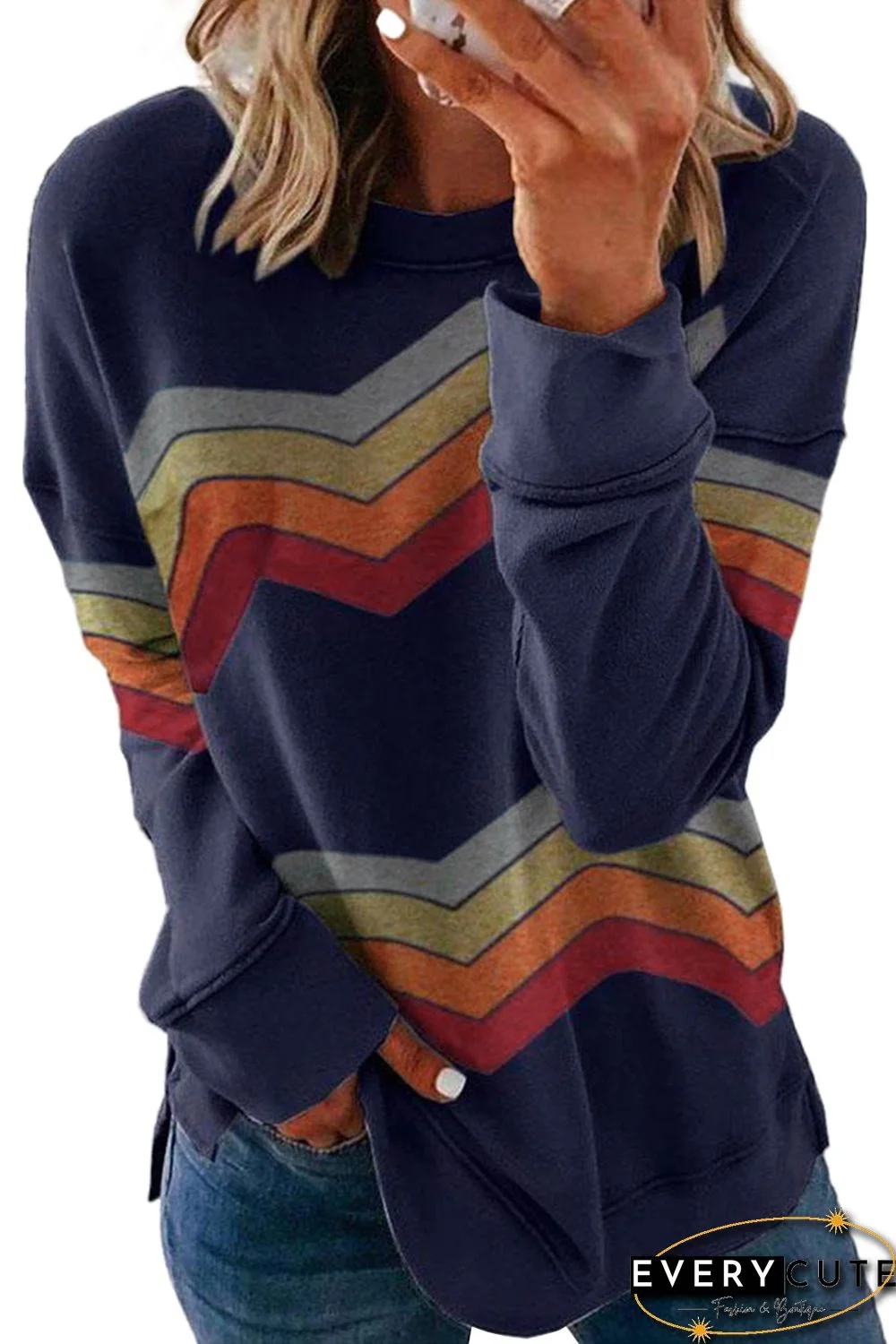 Blue Color Block Classic Sweatshirt