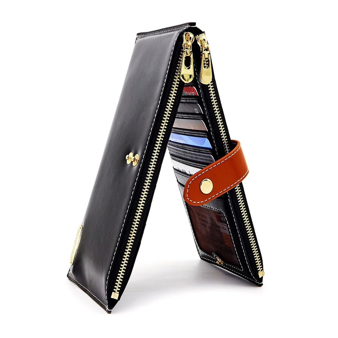 Women's Genuine Leather Wallet RFID Blocking Credit Card Holder Zipper Purse Cell Phone Handbag