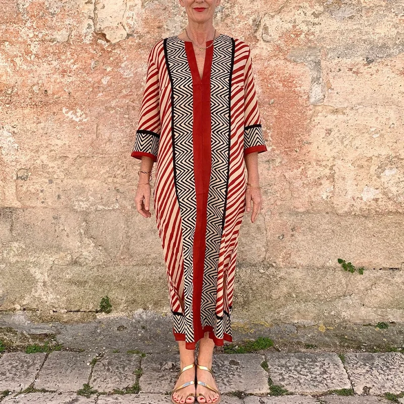 Abstract Art Striped Print Linen Blend Dress