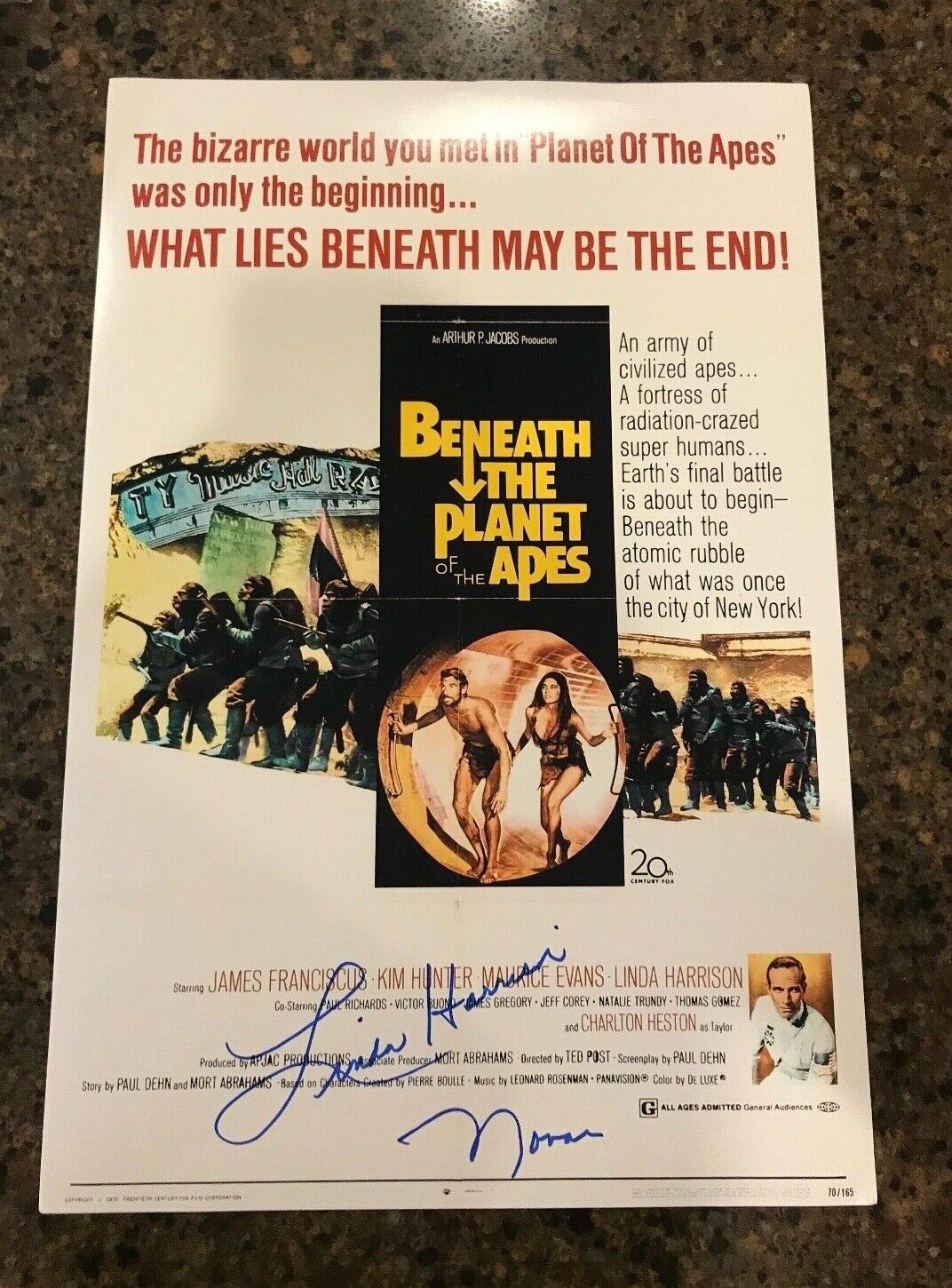 * LINDA HARRISON * signed 12x18 poster * BENEATH THE PLANET OF THE APES * 3