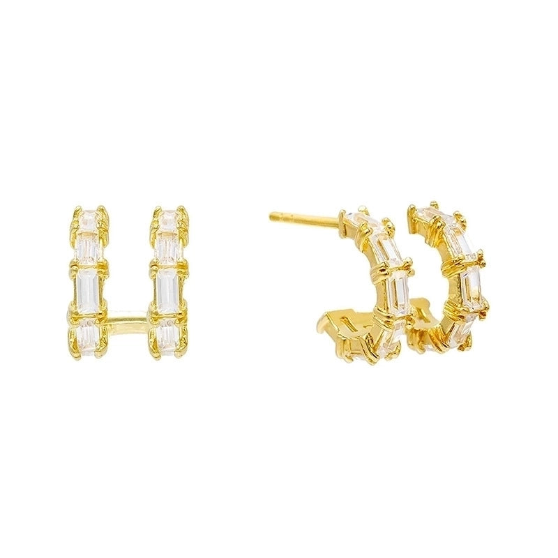1 Pair Elegant Minimalist Geometric Copper Zircon 24K Gold Plated Drop Earrings Ear Cuffs Ear Studs