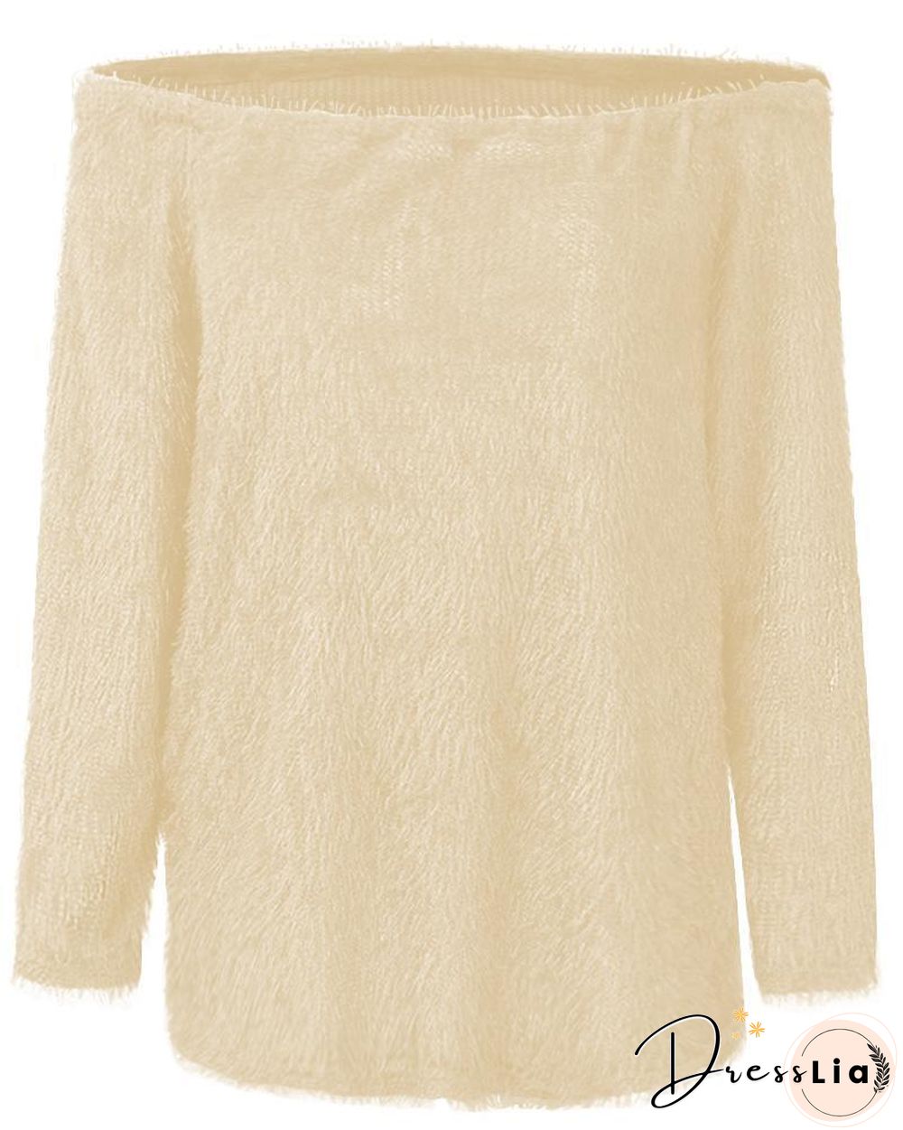 Off Shoulder Fluffy Long Sleeve Sweater P13606