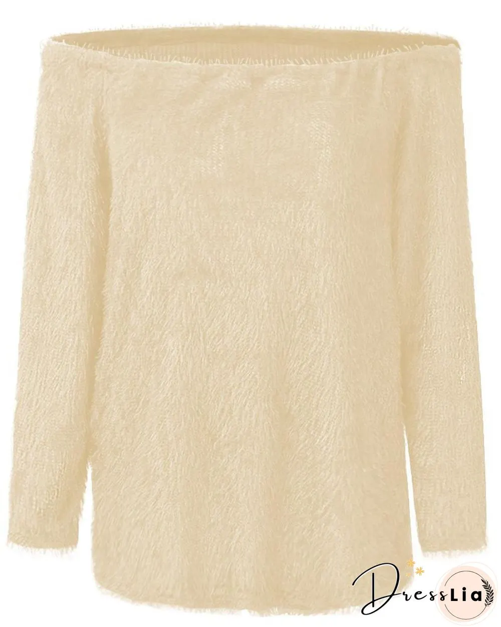 Off Shoulder Fluffy Long Sleeve Sweater P13606