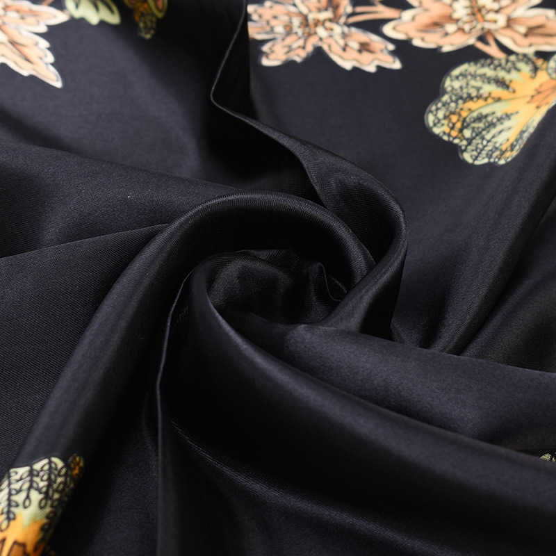 90cm*90cm Black Satin Plain Printed Square Scarf-vocosishoes