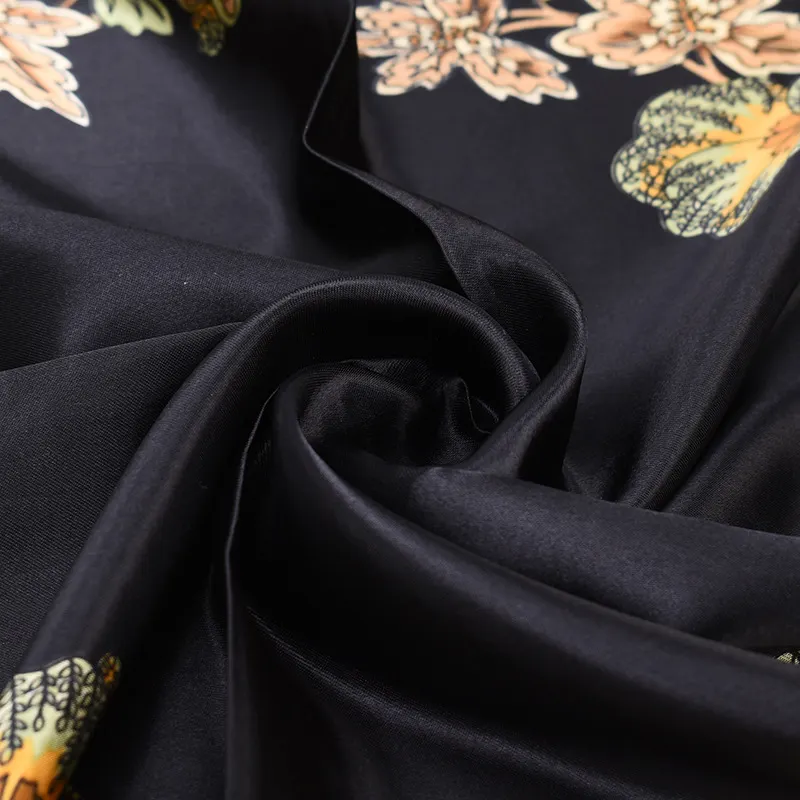 90cm*90cm Black Satin Plain Printed Square Scarf-vocosishoes