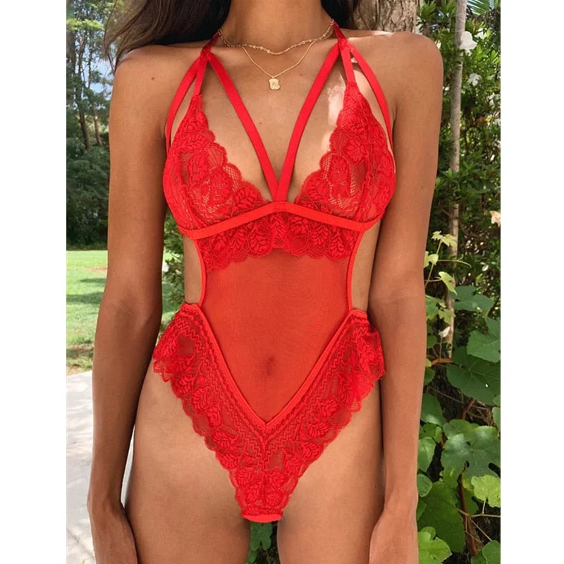 Sexy Mesh Patchwork One Piece Swimsuit Women Lace Push Up Padded See Through Bathing Swimwear Bodysuit Summer Beachwear Monokini