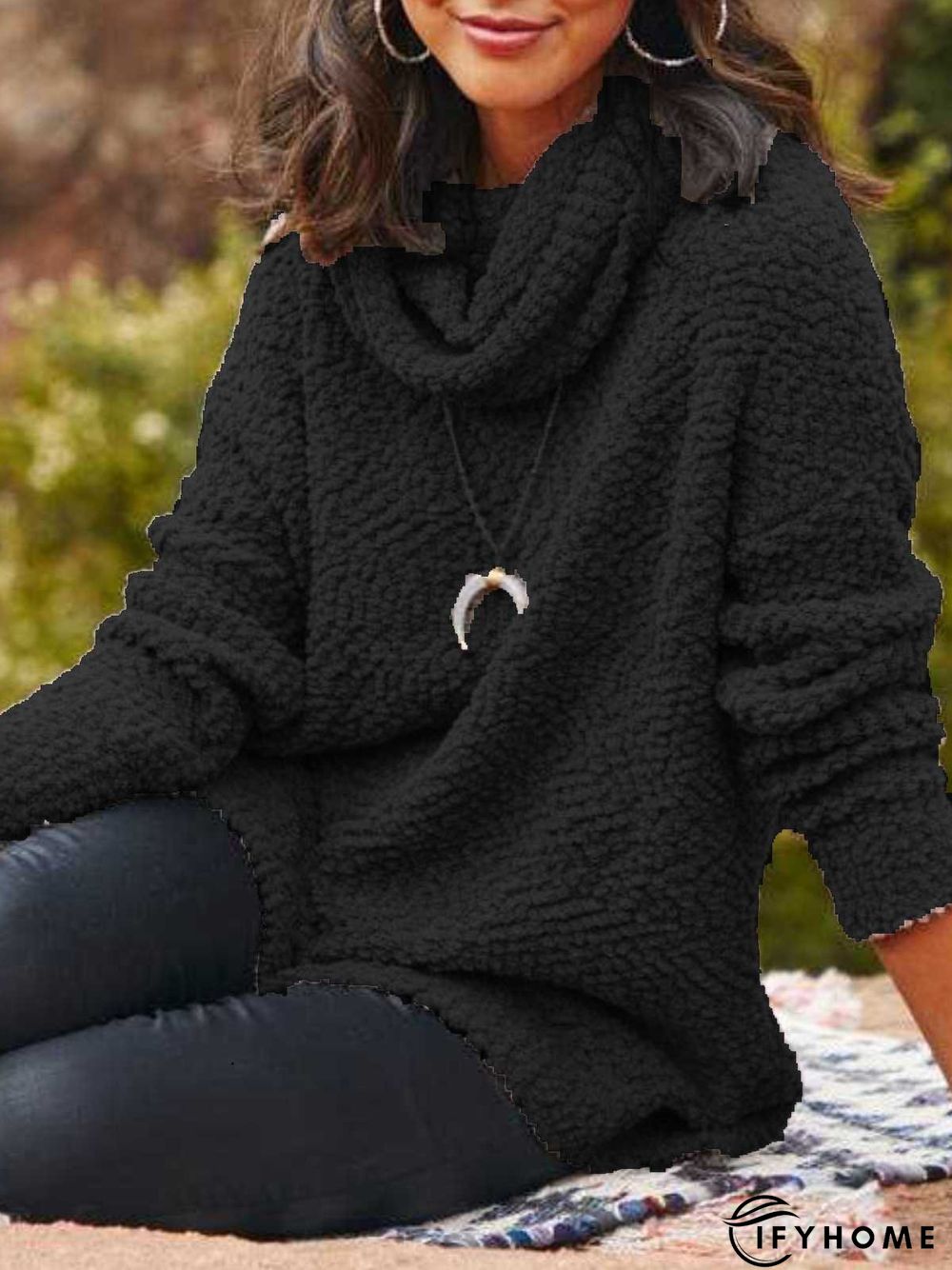 Casual Plus Size Cowl Neck Long Sleeve Sweater | IFYHOME