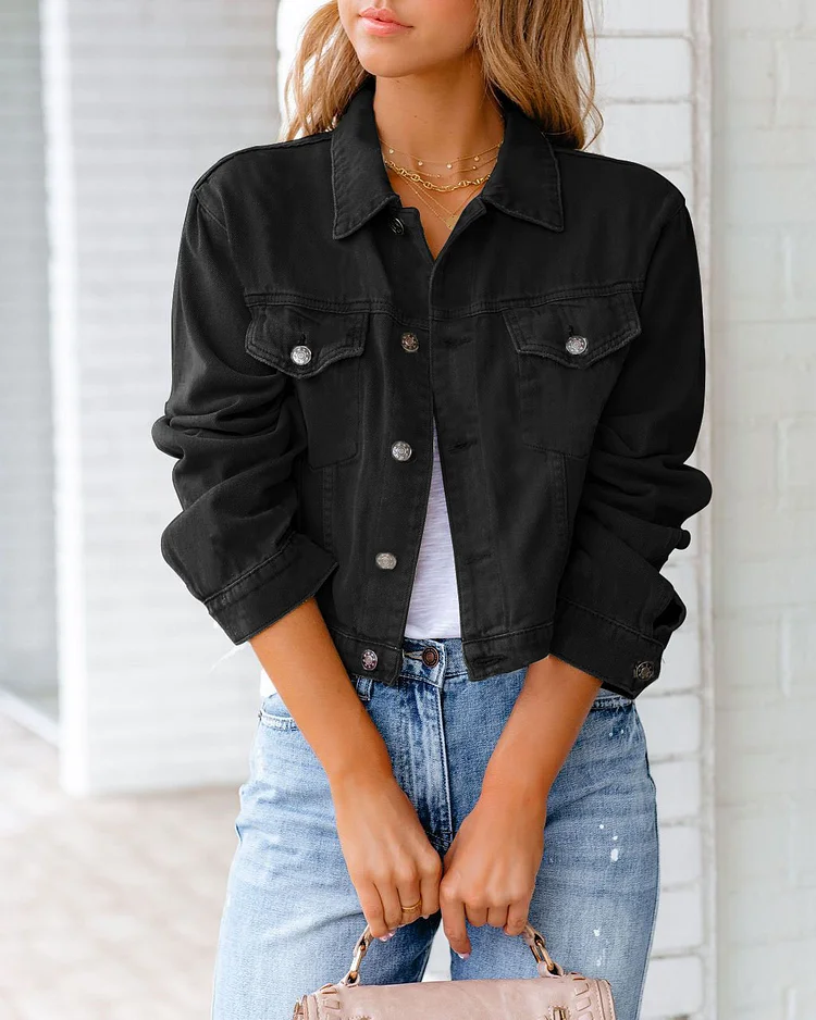 Women's Solid Crop Denim Jacket 10Colors Small Jacket