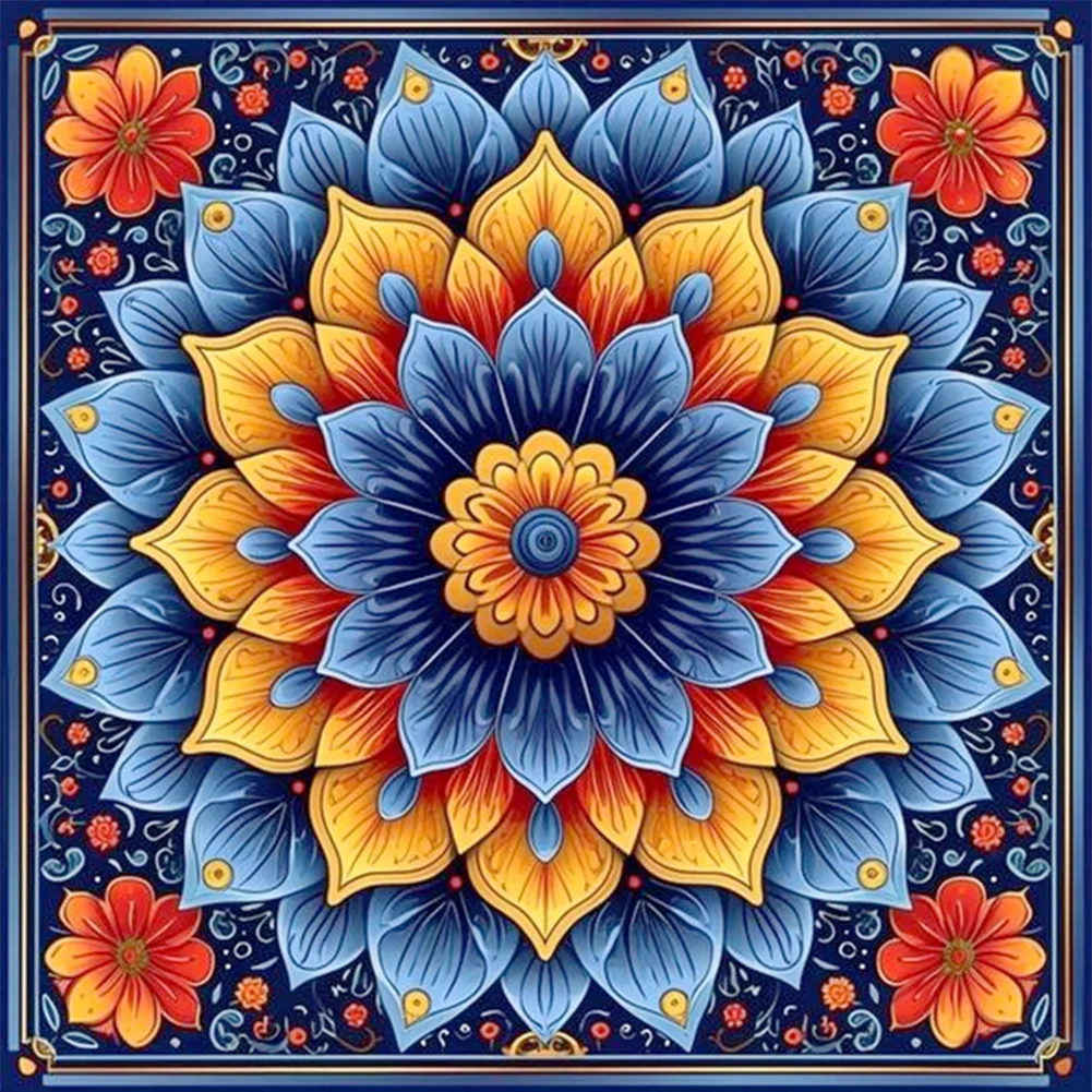 DIY Stamped Cross Stitch 11CT Full Embroidery 50*50cm - Blue Mandala Pattern