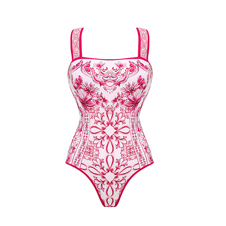 Sling Lily and Majolica Series Pattern Print One Piece Swimsuit and Skirt or Pants