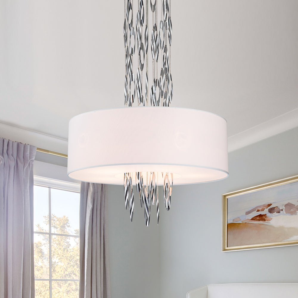 5-Light Chrome Fabric Drum Pendant Light