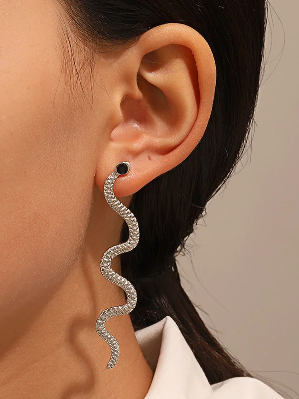 Solid Color Snake Shape Rhine Stones Geometric Drop Earrings