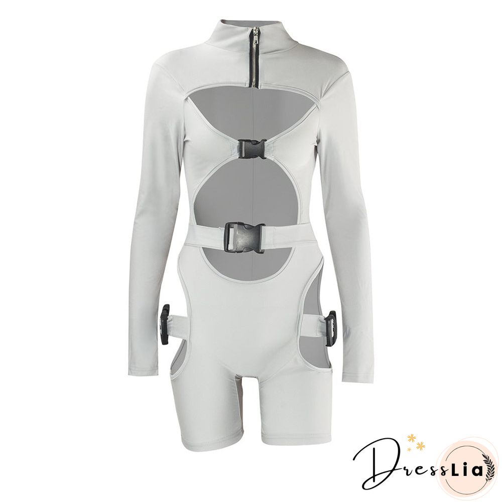 Women's Shorts Fluorescent Green Long Sleeve Jumpsuit